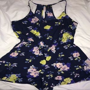 Navy Blue Floral Print Romper